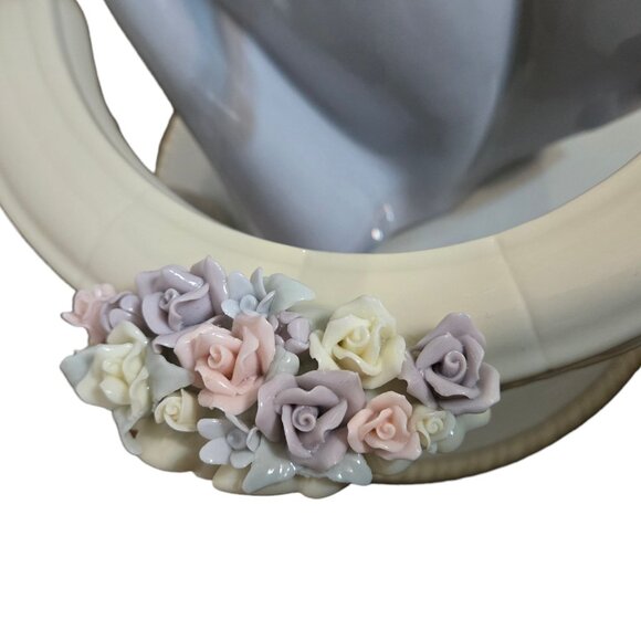 Large Porcelain Angel Figurine Floral Flower Basket Heavy 13 Inch Collectible - Picture 5 of 16